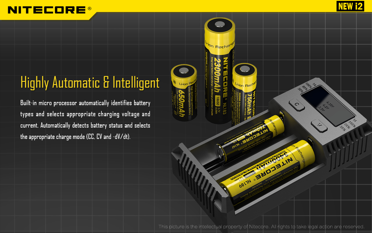 Chargeur I2 Nitecore - Compatible 18650 - 21700 - Montélimar