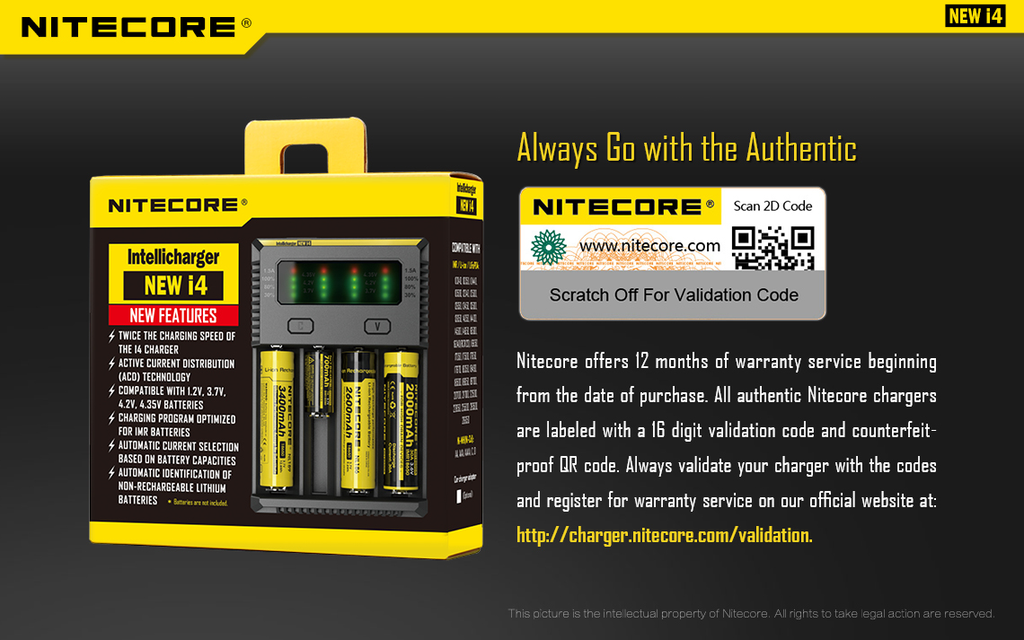 Chargeur Nitecore I4, chargeur 4 accus Nitecore I4 Intellicharger, chargeur  accu 18650 - Taklope