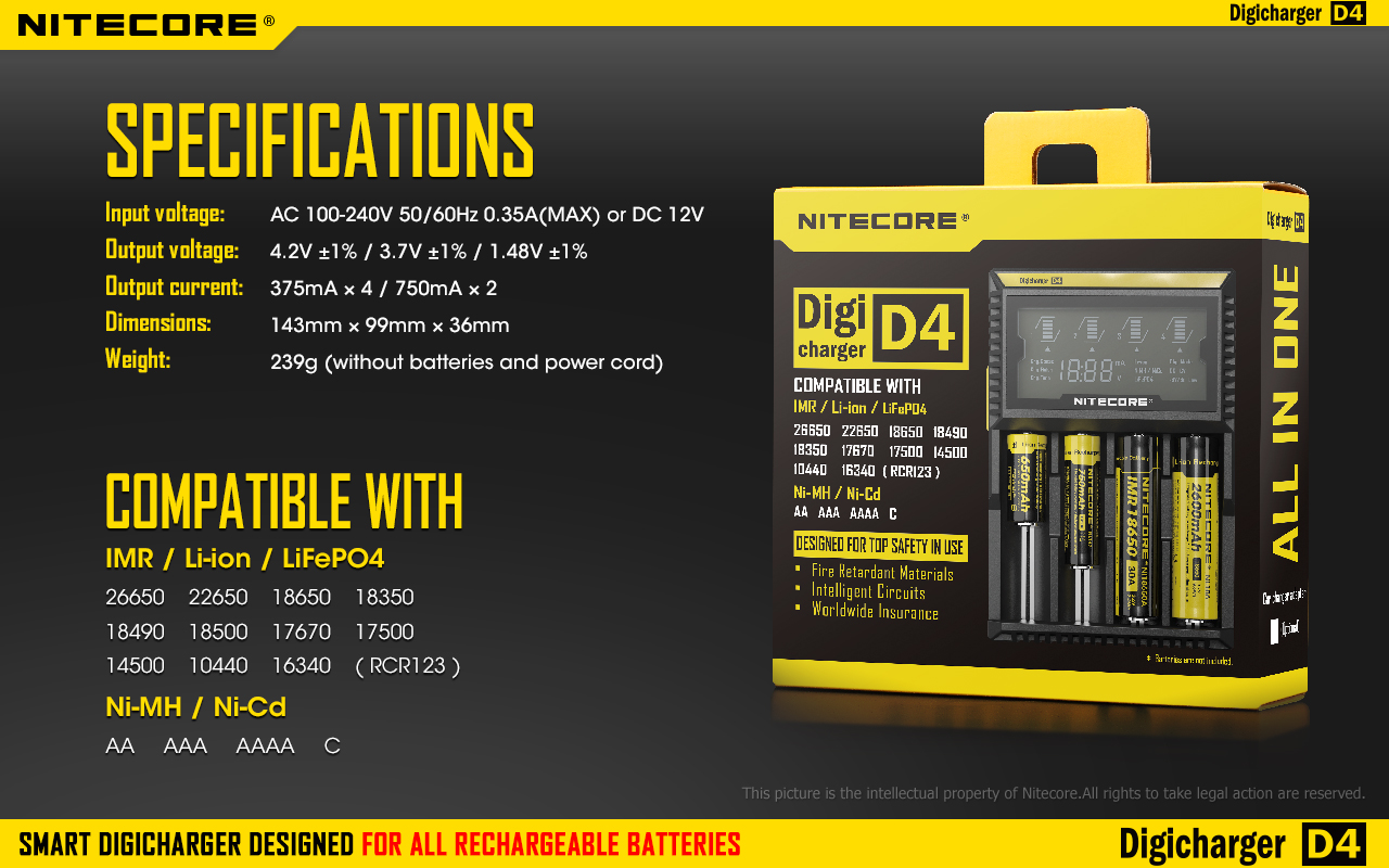 Chargeur Nitecore D4 : meilleur chargeur accu 18650, chargeur 4 accus