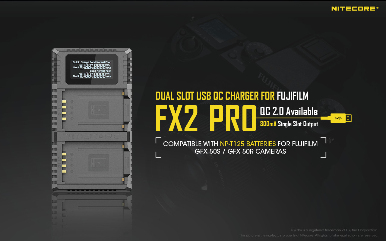 NITECORE FX2 PRO Dual Slot USB Digital Charger for Fujifilm Camera Batteries 
