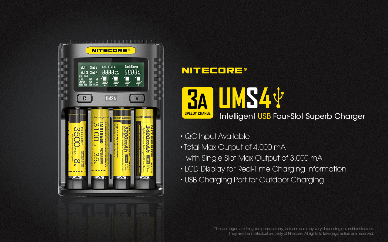 Chargeur Nitecore NEW i4 + 4 batteries 18650 3400mAh NL1834 +