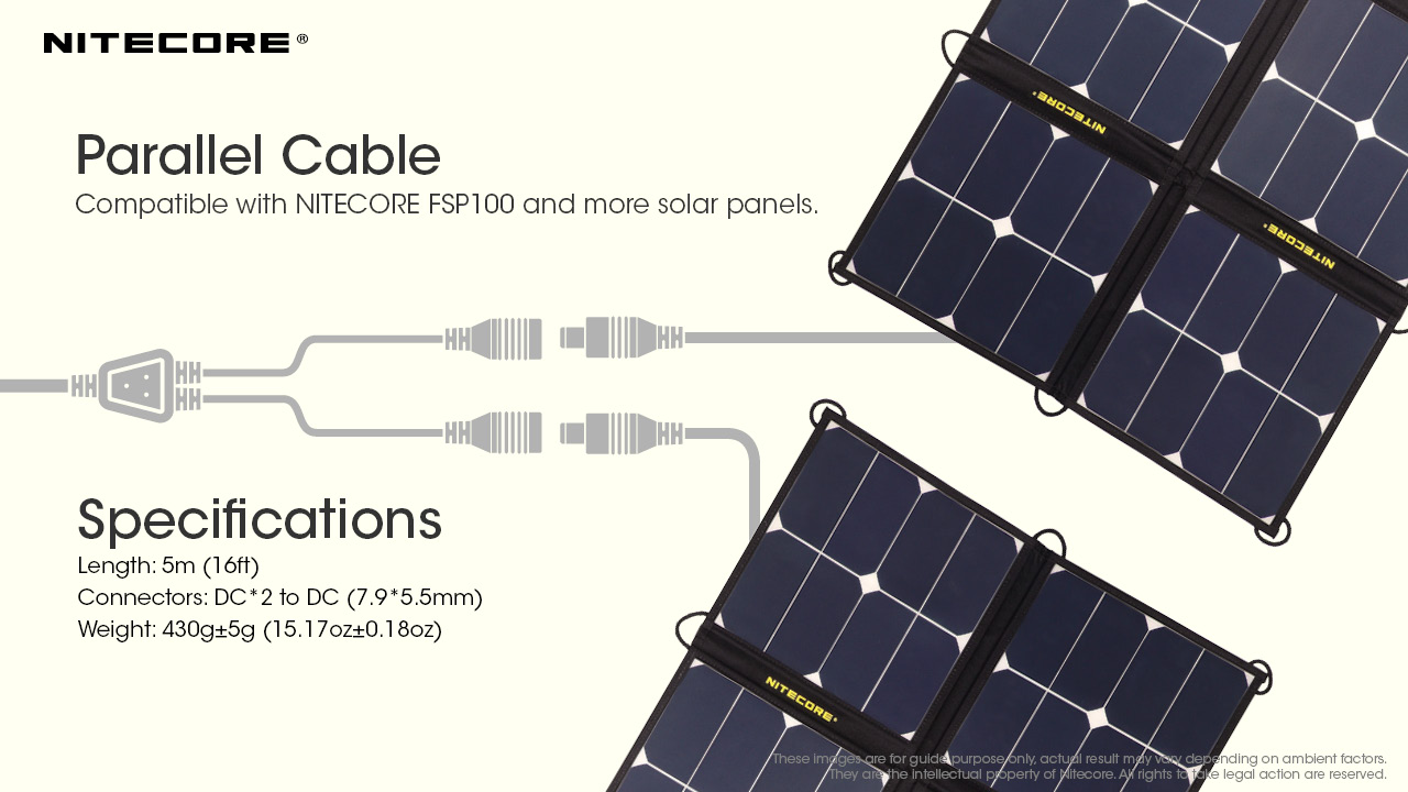 Câble d'extension Nitecore pour panneaux solaires, câble parallèle