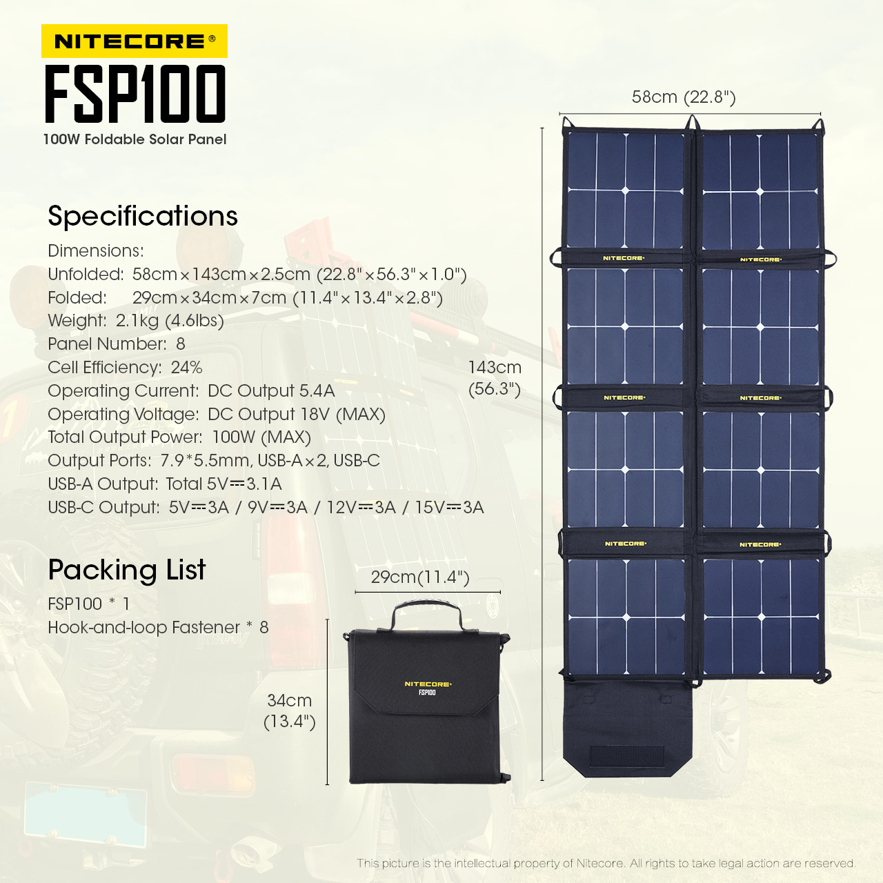 Nitecore FSP100 100W Panneau solaire pliant, Powerbank, station d