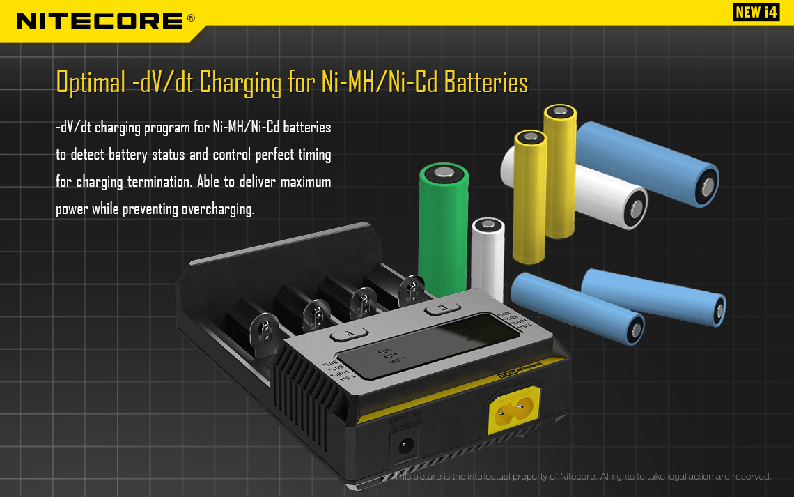 Chargeur Nitecore I4, chargeur 4 accus Nitecore I4 Intellicharger, chargeur  accu 18650 - Taklope